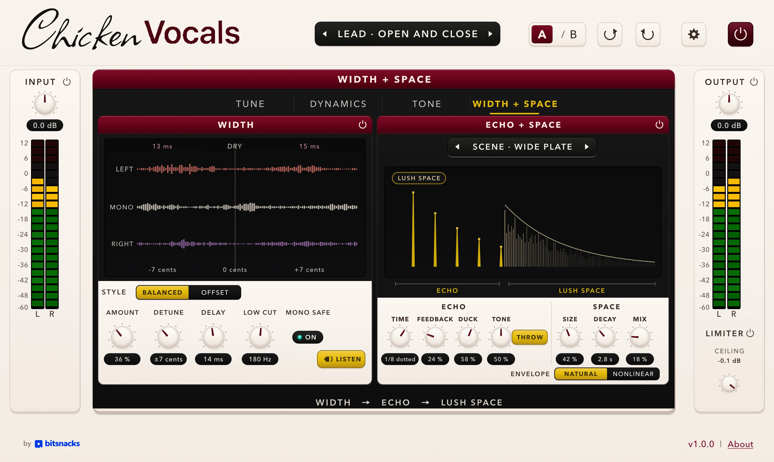 Chicken Vocals Width and Space screen with Width, Echo and Lush Space